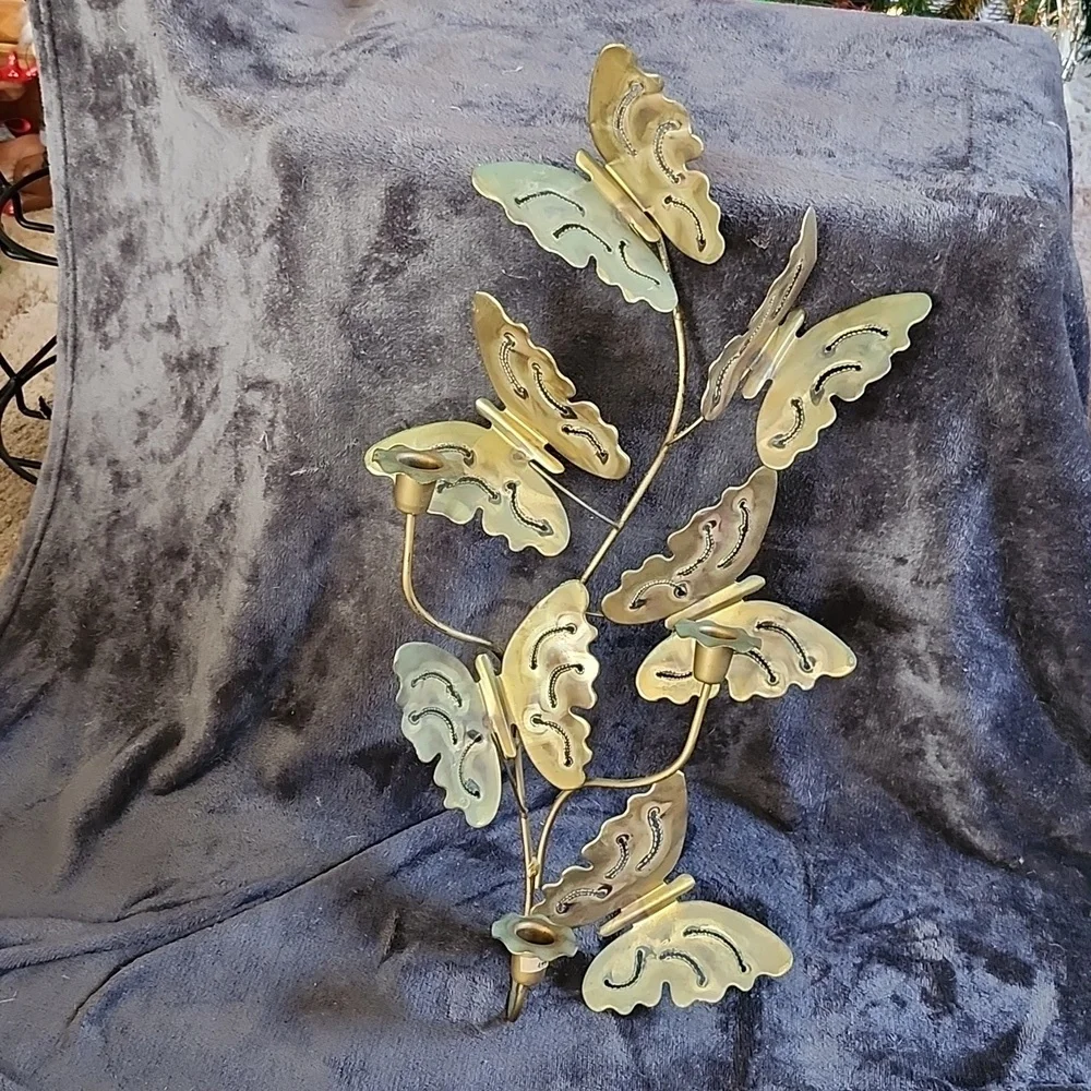 Vintage Brass Butterfly Wall Art  Gold-Copper Fluttering Movement MCM